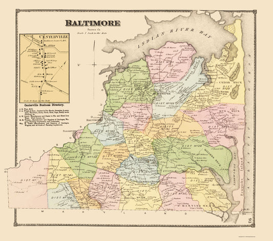 Historic City Map - Baltimore Centerville Delaware - Beers 1868 - 23 x 26.00 - Vintage Wall Art
