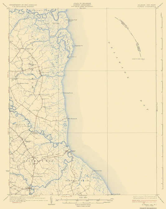 Topographical Map - Bowers Delaware New Jersey Quad - USGS 1936 - 23 x 28.97 - Vintage Wall Art