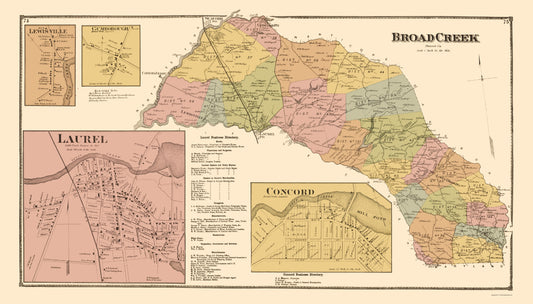 Historic City Map - Broad Creek Laurel Concord Delaware - Beers 1868 - 23 x 40.35 - Vintage Wall Art