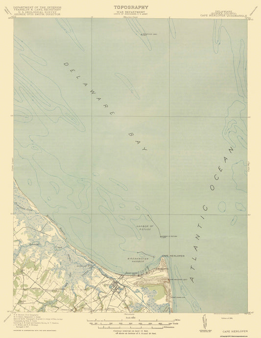 Topographical Map - Cape Henlopen Delaware Quad - USGS 1918 - 23 x 29.83 - Vintage Wall Art