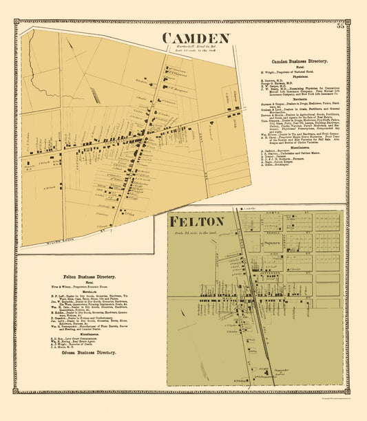 Historic City Map - Camden Felton Delaware - Beers 1868 - 23 x 26.39 - Vintage Wall Art