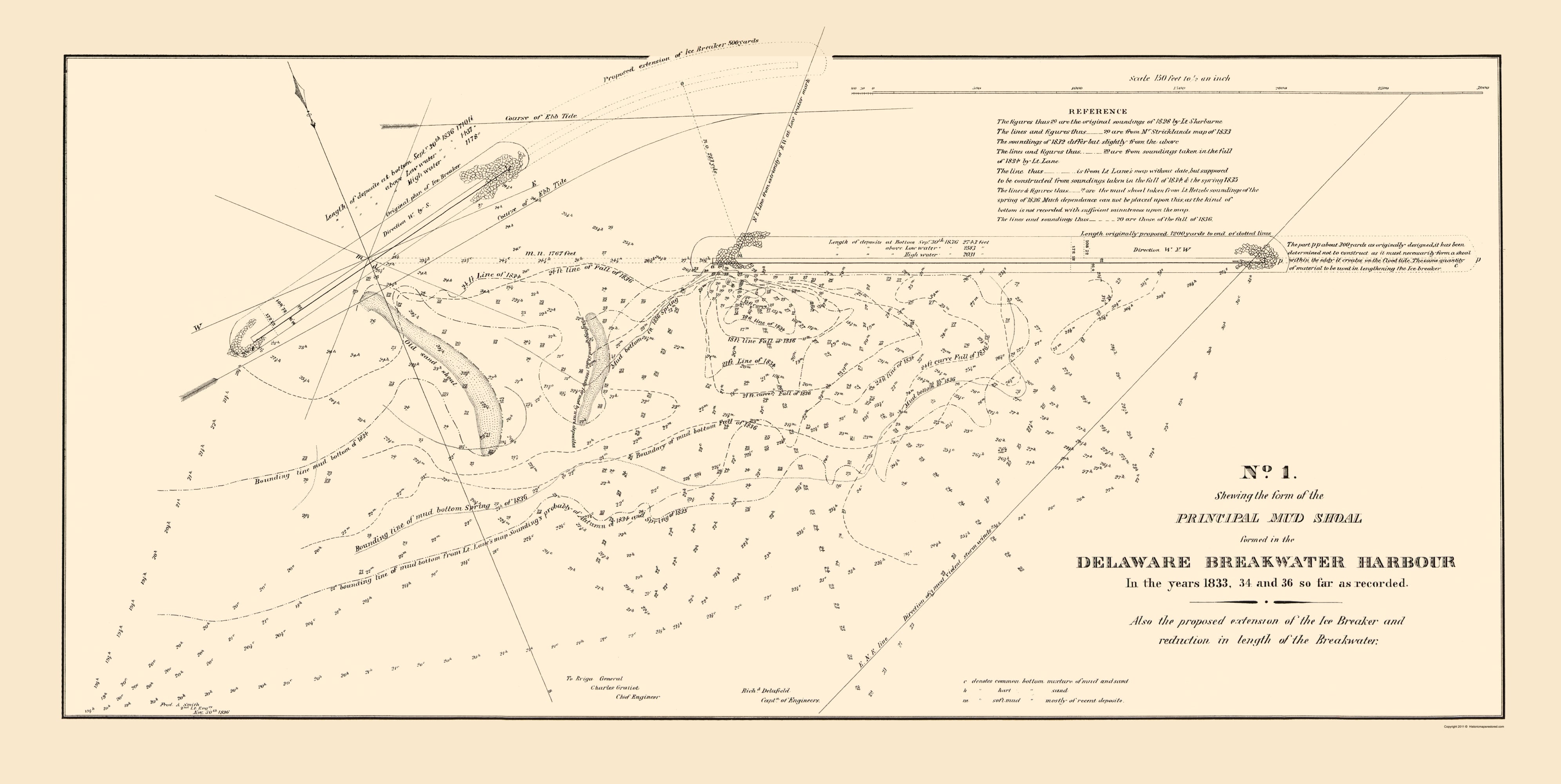 Historic Nautical Map - Breakwater Harbor Mud Shoal - Smith 1836 - 23 ...