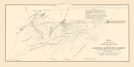 Historic Nautical Map - Breakwater Harbor Mud Shoal - Smith 1836 - 23 x 45.80 - Vintage Wall Art