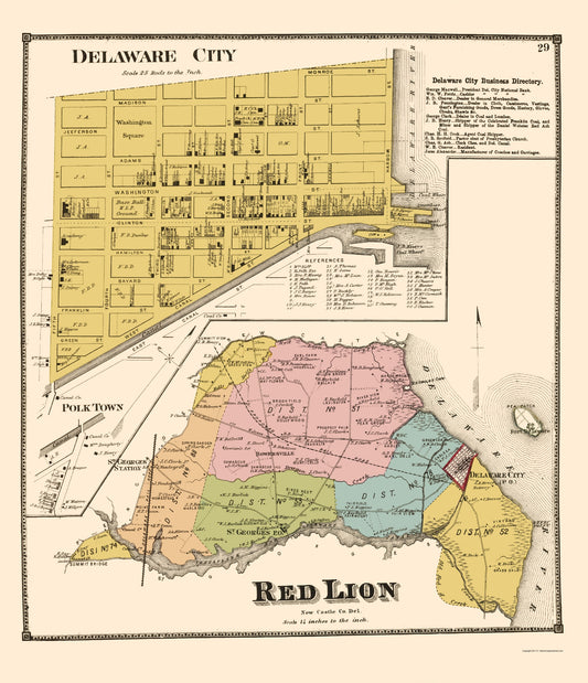 Historic City Map - Delaware City Red Lion Delaware - Beers 1868 - 23 x 26.73 - Vintage Wall Art