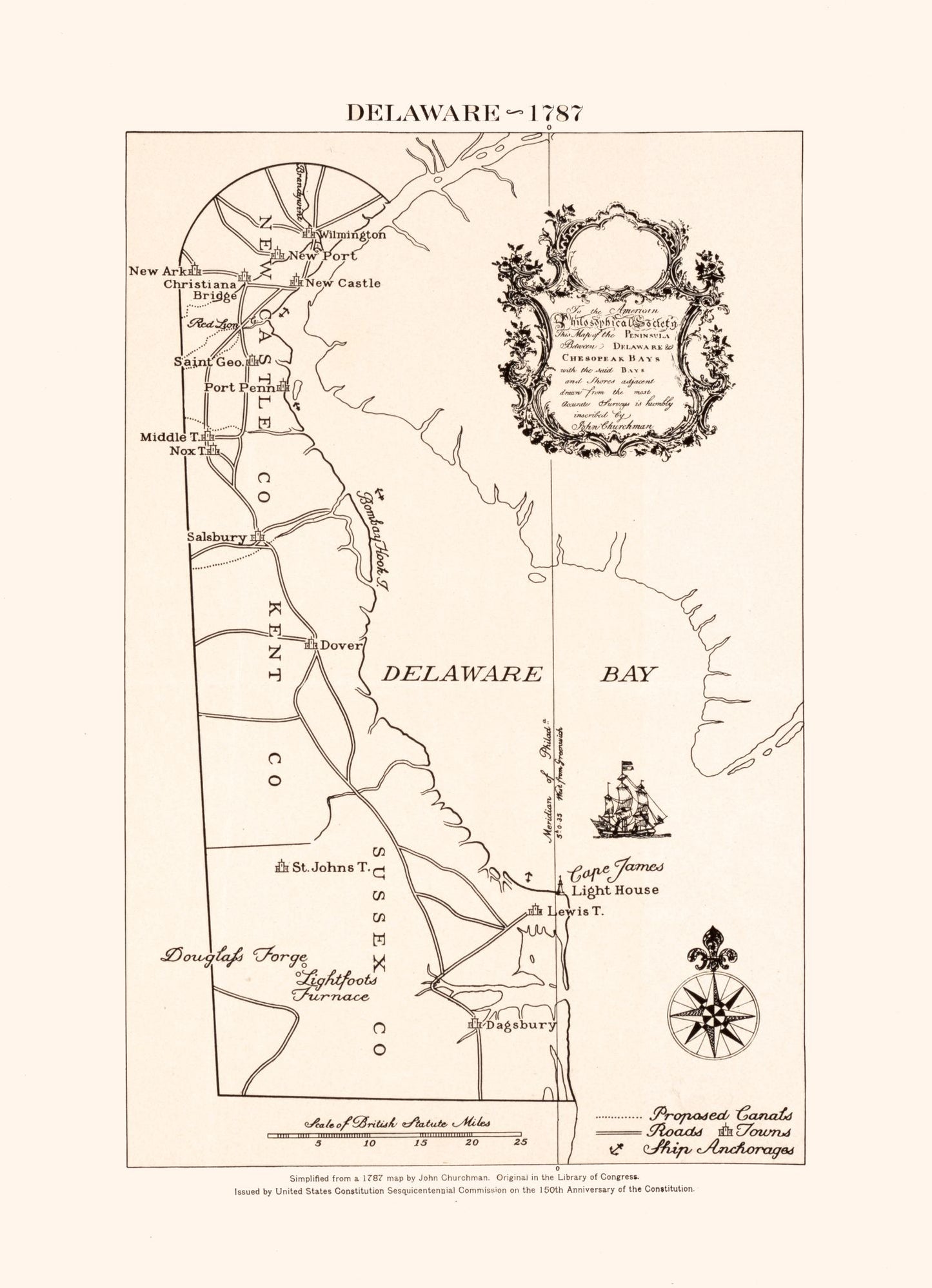 Historic State Map - Delaware - Churchman 1787 - 23 x 31.78 - Vintage Wall Art