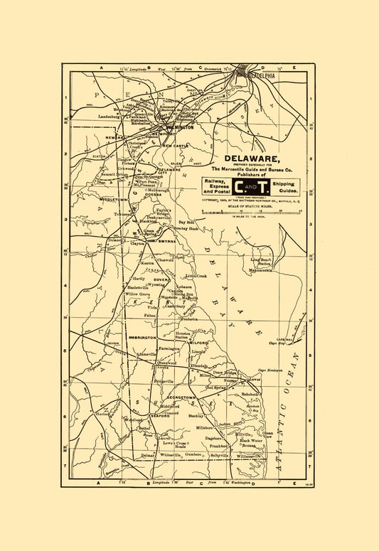 Historic State Map - Delaware - Northrup 1899 - 23 x 33.44 - Vintage Wall Art