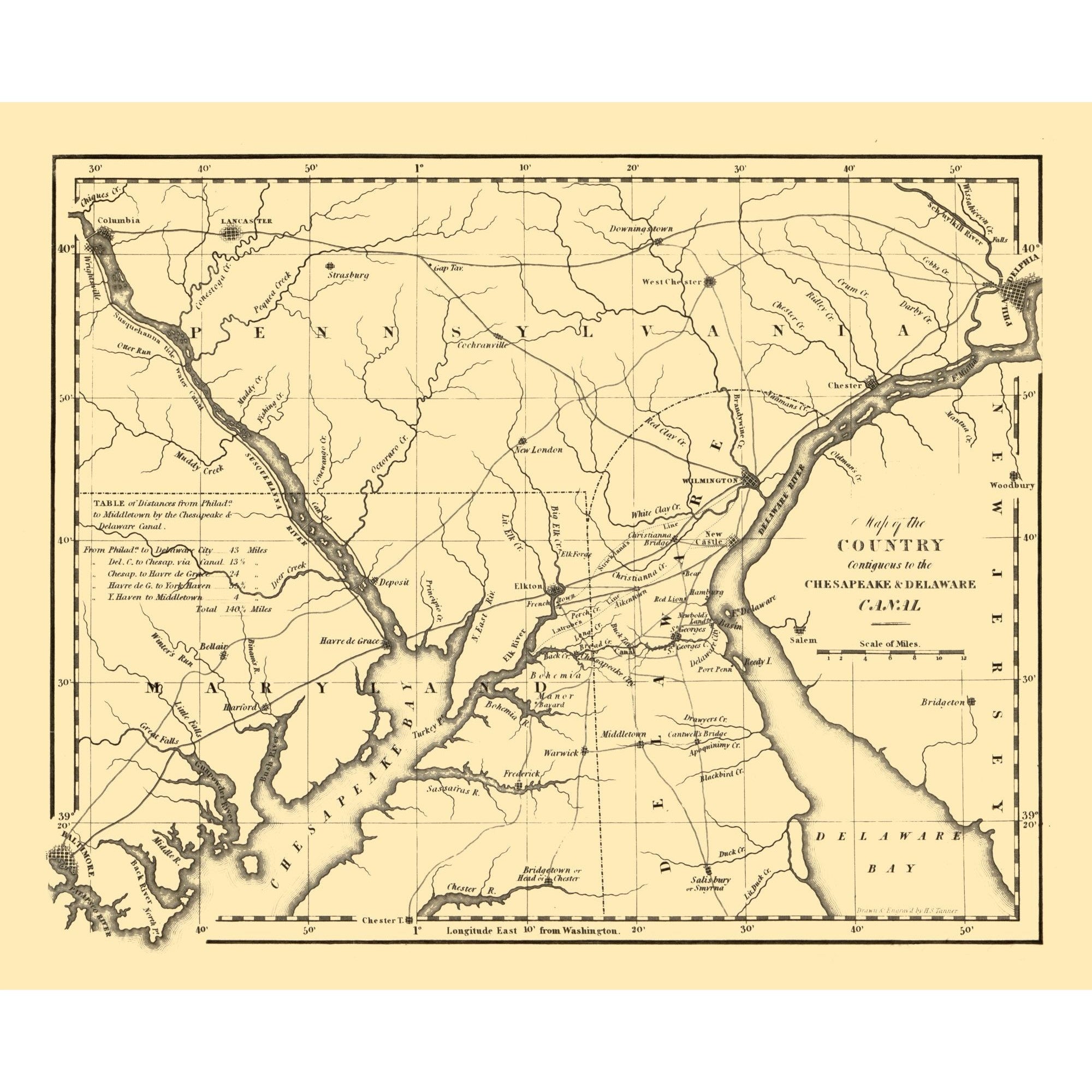 Historic State Map - Delaware - Tanner 1824 - 28.29 x 23 - Vintage Wal ...