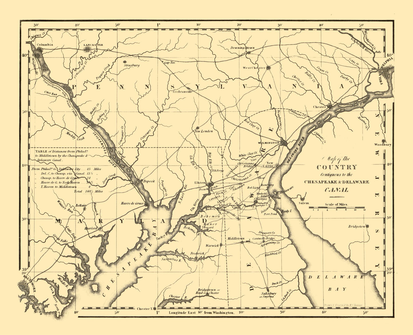 Historic State Map - Delaware - Tanner 1824 - 28.29 x 23 - Vintage Wall Art