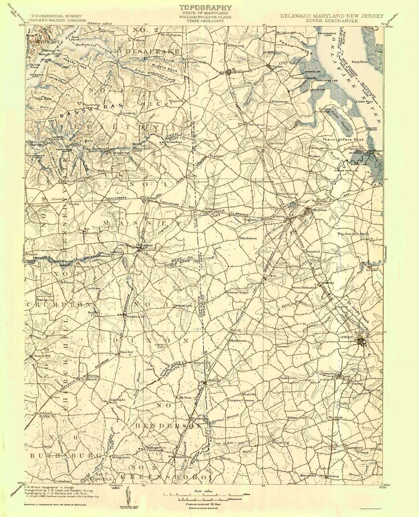 Topographical Map - Dover Delaware Quad - USGS 1904 - 23 x 28.39 - Vintage Wall Art