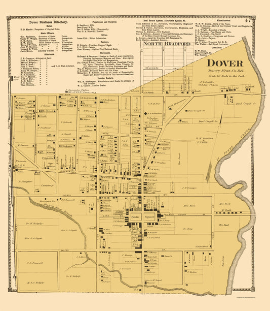 Historic City Map - Dover Delaware - Beers 1868 - 23 x 26.40 - Vintage Wall Art