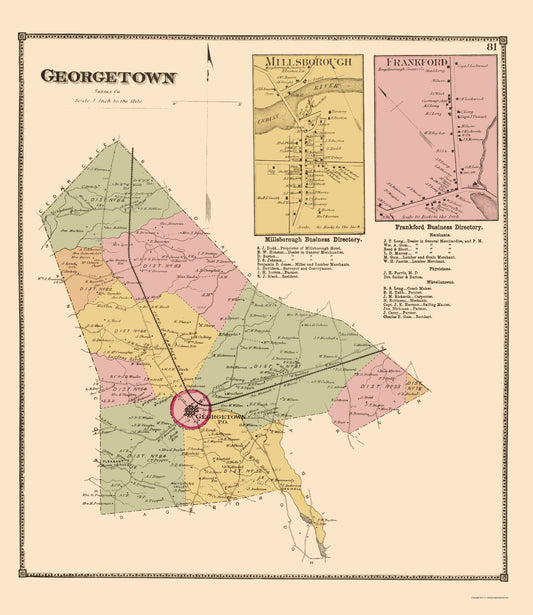 Historic City Map - Georgetown Millsborough Frankford Delaware - Beers 1868 - 23x26 - Vintage Wall Art