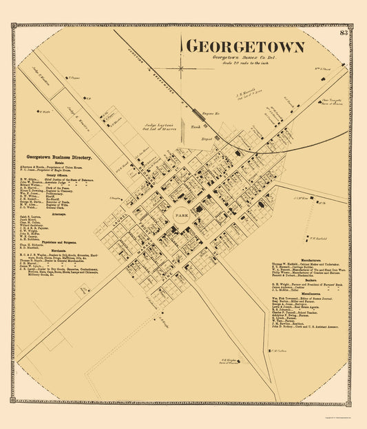 Historic City Map - Georgetown Delaware - Beers 1868 - 23 x 26.83 - Vintage Wall Art