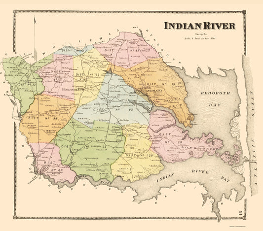 Historic City Map - Indian River Delaware - Beers 1868 - 23 x 26.15 - Vintage Wall Art