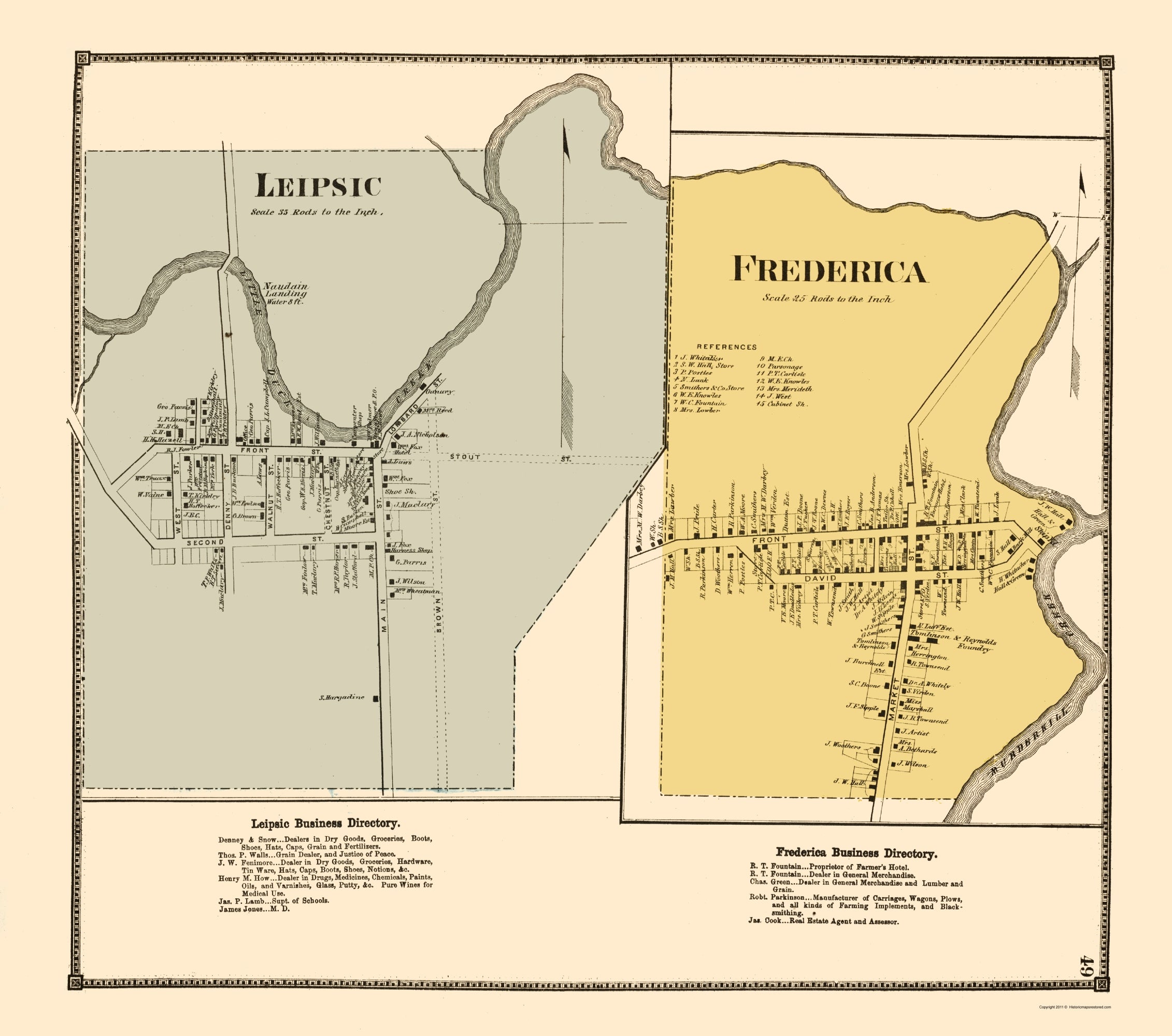 Historic City Map - Leipsic Frederica Delaware - Beers 1868 - 23 x 26 ...