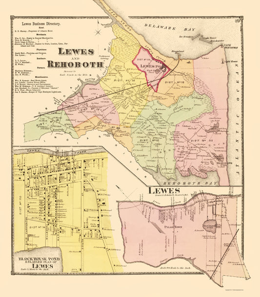 Historic City Map - Lewes Rehoboth Delaware - Beers 1868 - 23 x 26.23 - Vintage Wall Art