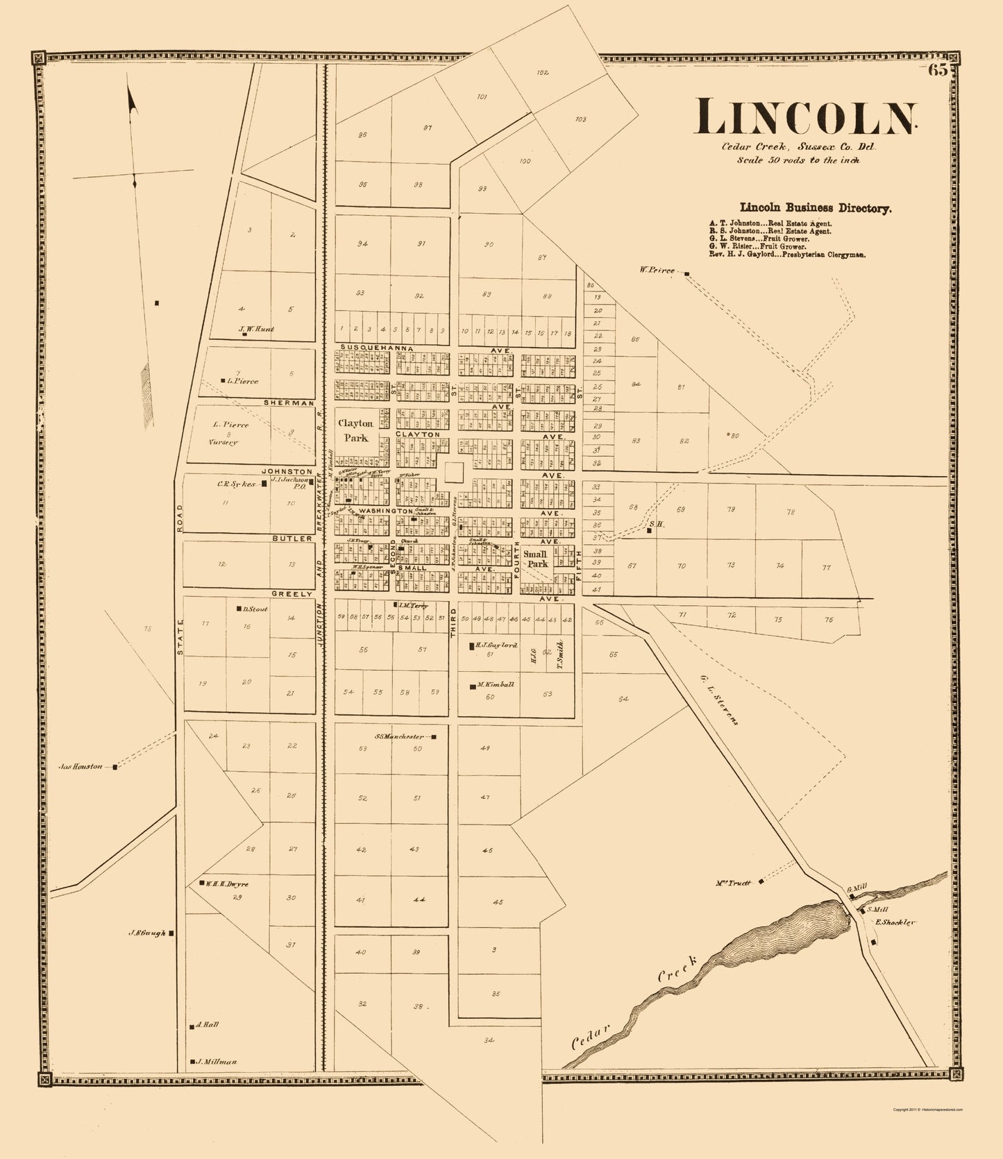 Historic City Map - Lincoln Delaware - Beers 1868 - 23 x 26.59 - Vintage Wall Art