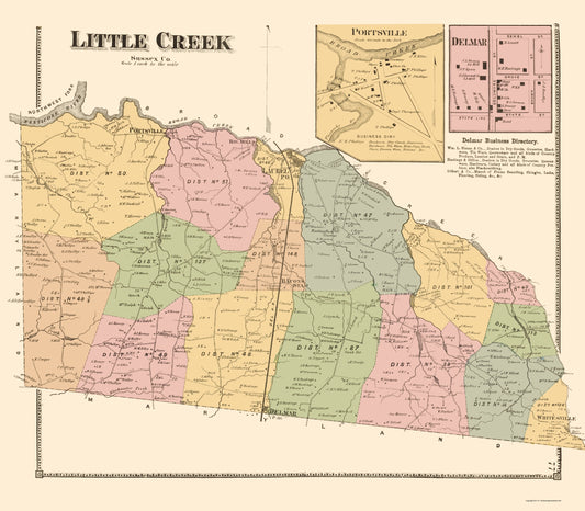 Historic City Map - Little Creek Portsville Delmar Delaware - Beers 1868 - 23x26 - Vintage Wall Art