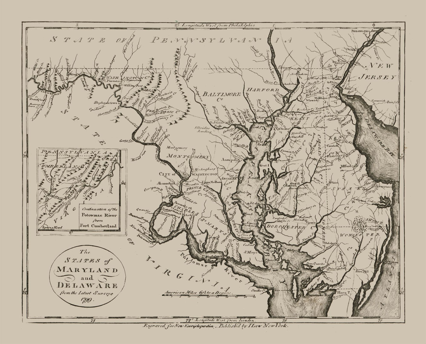 Historic State Map - Maryland Delaware - Anderson 1799 - 28.41 x 23 - Vintage Wall Art