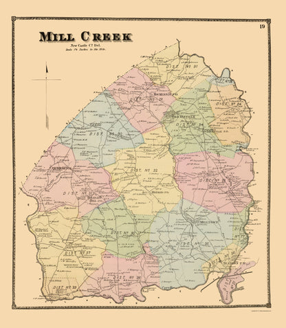 Historic City Map - Mill Creek Delaware - Beers 1868 - 23 x 26.38 - Vintage Wall Art