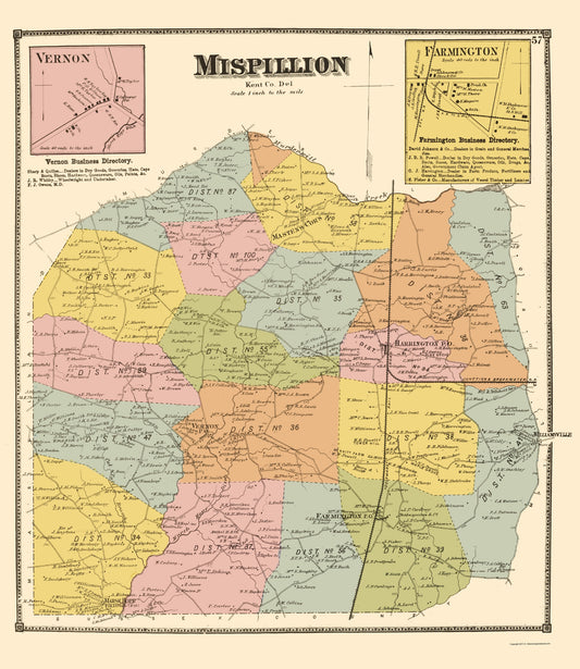 Historic City Map - Mispillion Delaware - Beers 1868 - 23 x 26.52 - Vintage Wall Art