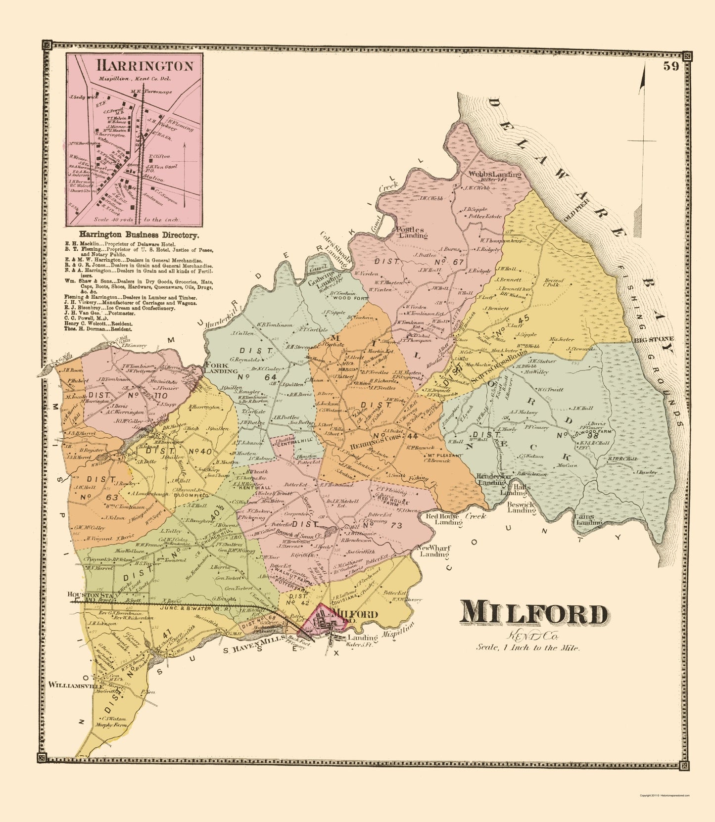 Historic City Map - Milford Delaware - Beers 1868 - 23 x 26.44 - Vintage Wall Art