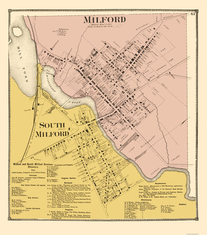 Historic City Map - Milford South Delaware - Beers 1868 - 23 x 26.12 - Vintage Wall Art