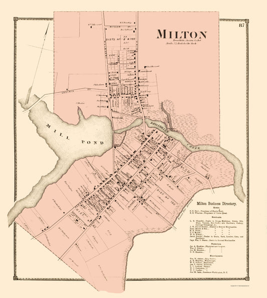 Historic City Map - Milton Delaware - Beers 1868 - 23 x 25.67 - Vintage Wall Art