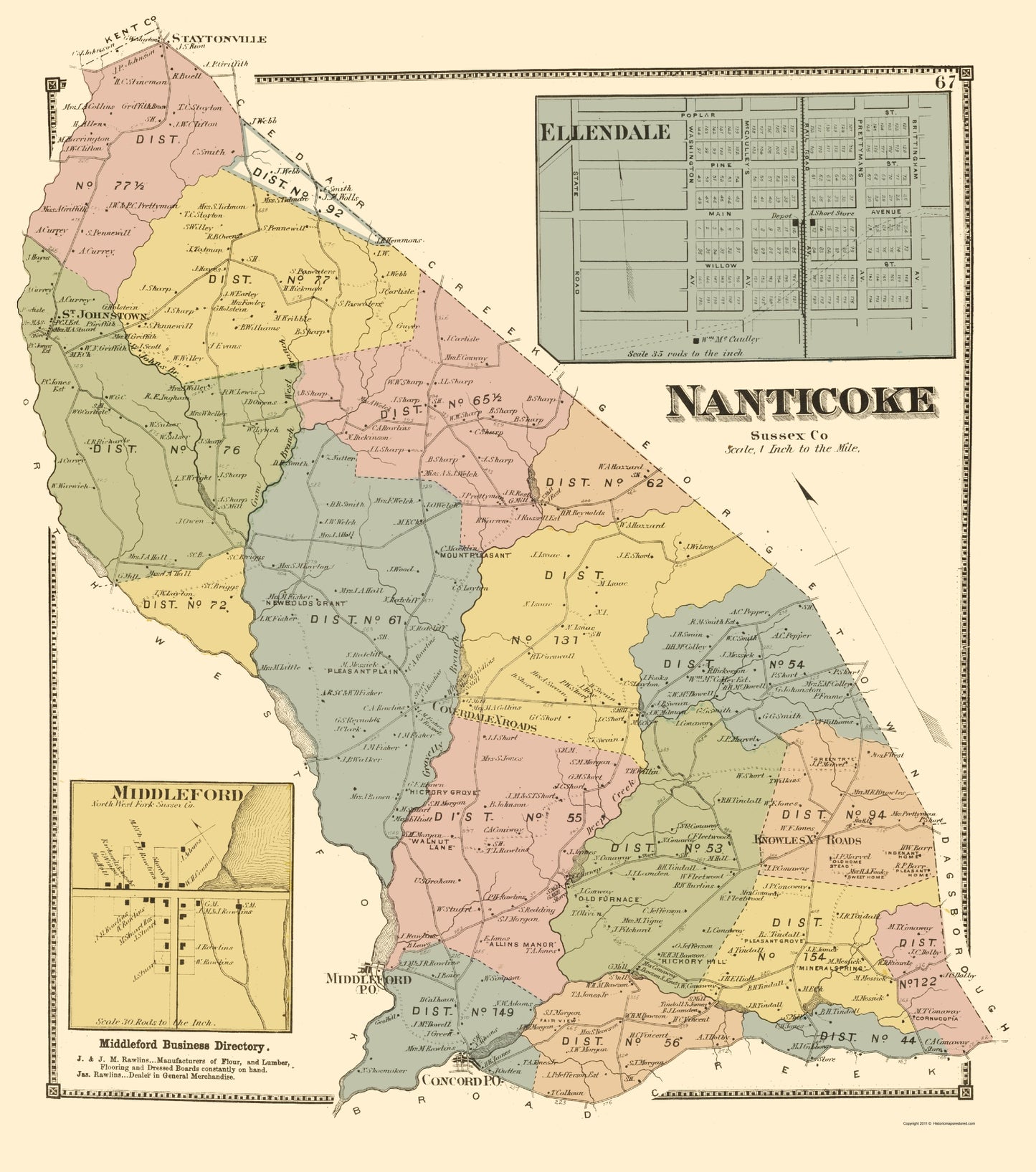 Historic City Map - Nanticoke Delaware - Beers 1868 - 23 x 26.03 - Vintage Wall Art