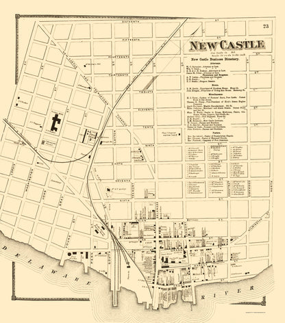 Historic City Map - New Castle Delaware - Beers 1868 - 23 x 26.11 - Vintage Wall Art