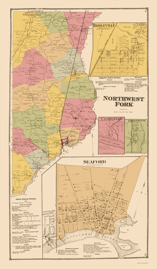Historic City Map - Northwest Fork Bridgeville Seaford Delaware - Beers 1868 - 23x39 - Vintage Wall Art
