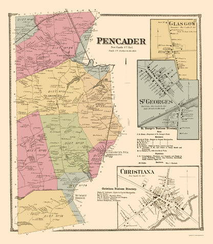 Historic City Map - Pencader Glasgow St Georges Delaware - Beers 1868 - 23 x 26 - Vintage Wall Art