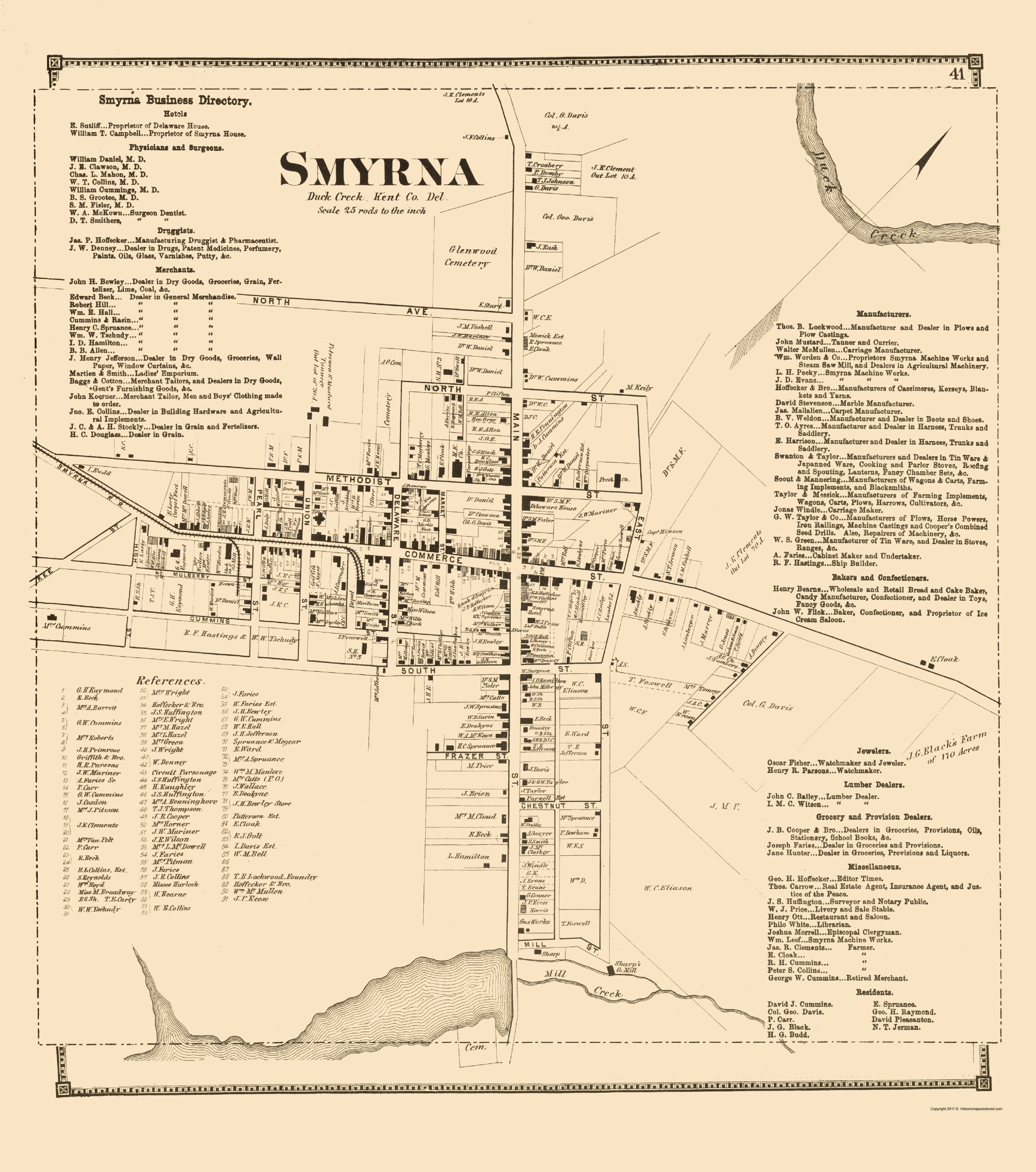 Historic City Map - Smyrna Delaware - Beers 1868 - 23 x 26.00 - Vintag ...