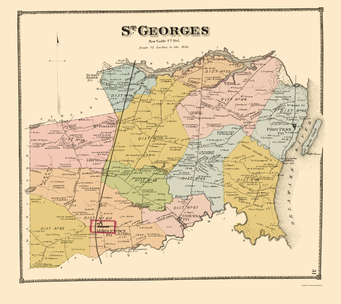 Historic City Map - St Georges Delaware - Beers 1868 - 23 x 25.84 - Vintage Wall Art