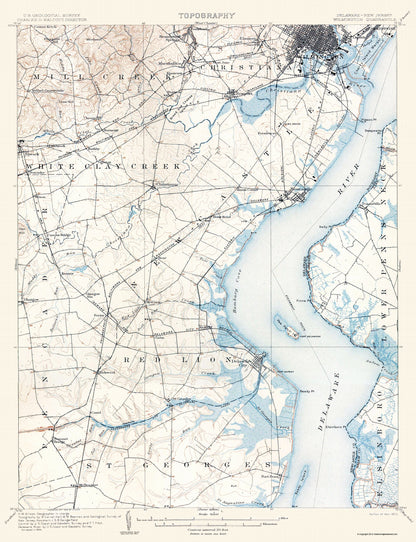 Topographical Map - Wilmington Delaware Quad - USGS 1906 - 23 x 29.99 - Vintage Wall Art