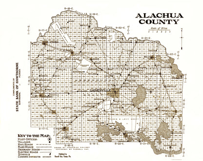 Historic County Map - Alachua County Florida - Kay 1936 - 23 x 28.98 - Vintage Wall Art