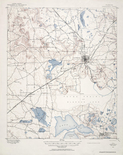 Topographical Map - Arredondo Florida Quad - USGS 1890 - 23 x 28.91 - Vintage Wall Art