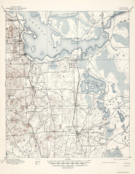 Topographical Map - Citra Florida Sheet - USGS 1895 - 23 x 29.56 - Vintage Wall Art