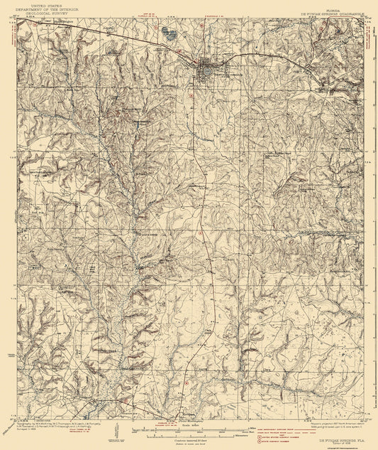 Topographical Map - De Funiak Springs Florida Quad - USGS 1938 - 23 x 27.31 - Vintage Wall Art