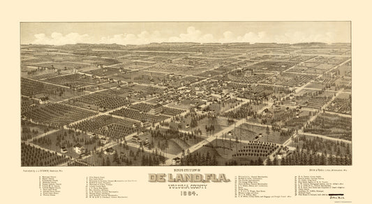 Historic Panoramic View - Deland Florida - Beck 1884 - 23 x 42.02 - Vintage Wall Art