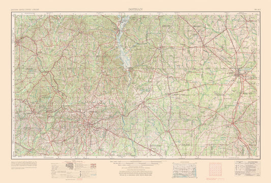 Topographical Map - Dothan Florida Quad - USGS 1965 - 34.01 x 23 - Vintage Wall Art