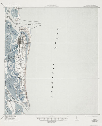 Topographical Map - Fernandina Florida Quad - USGS 1919 - 23 x 28.52 - Vintage Wall Art