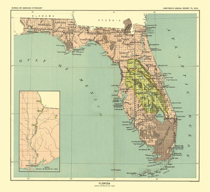 Historic State Map - Florida - Hoen 1896 - 25.17 x 23 - Vintage Wall Art