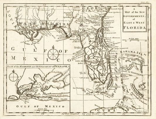 Historic State Map - Florida - Gibson 1763 - 30.08 x 23 - Vintage Wall Art