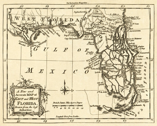 Historic State Map - Florida - 1765 - 28.68 x 23 - Vintage Wall Art