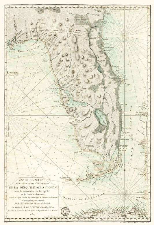 Historic State Map - Florida - Sartine 1780 - 23 x 33.46 - Vintage Wall Art