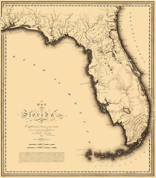 Historic State Map - Florida - Tanner 1823 - 23 x 26.26 - Vintage Wall Art