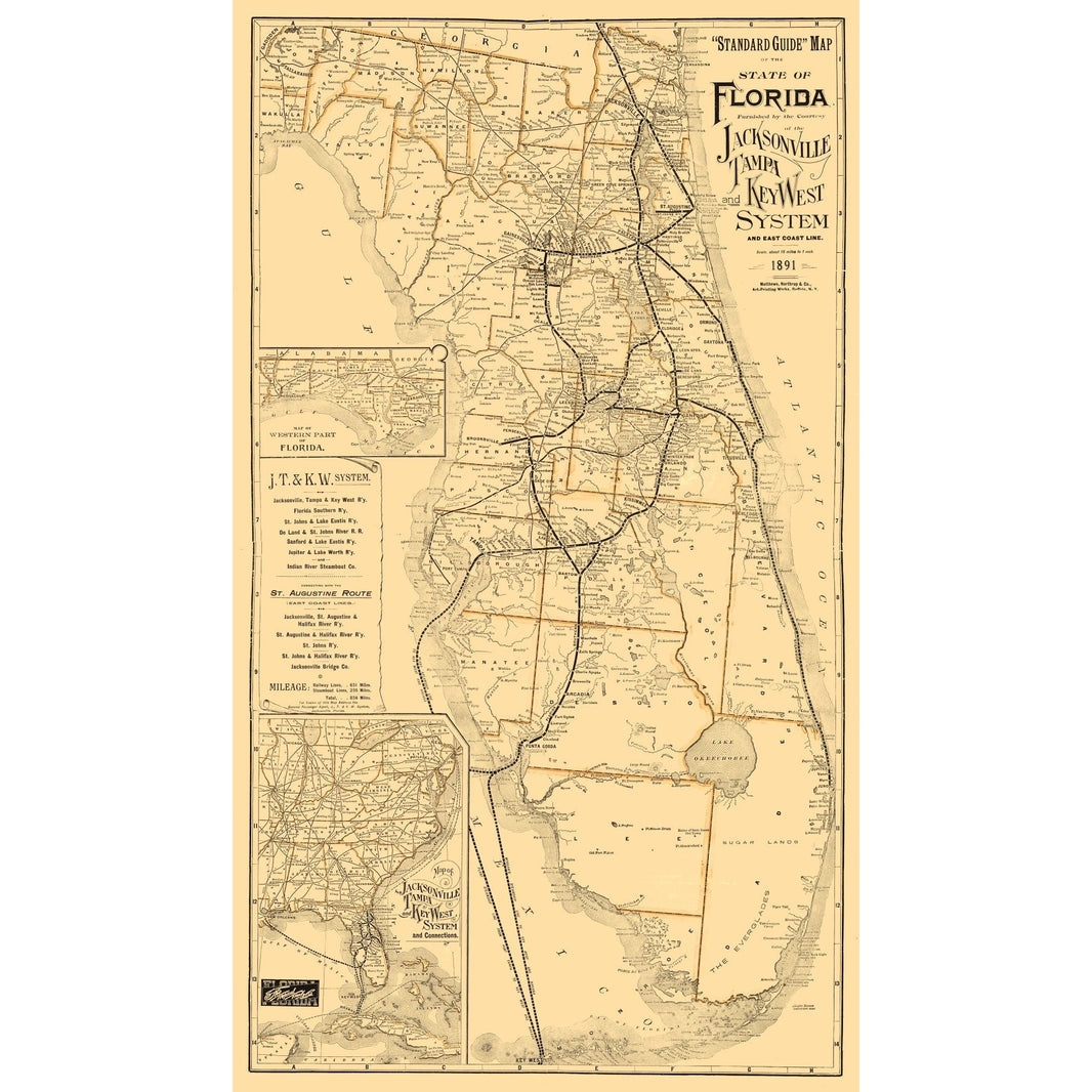 Florida Antique Railroad Map Prints | Historical Railway Maps – Maps of ...
