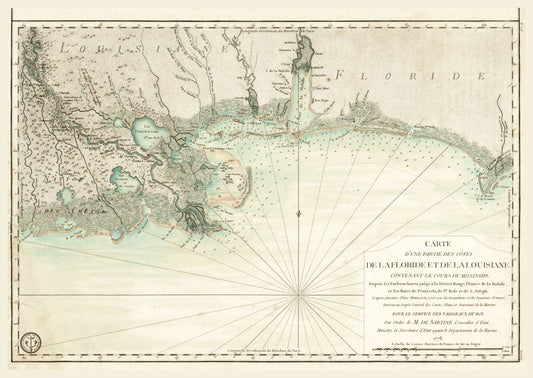 Historic State Map - Louisiana Florida Gulf Coast - Sartine 1778 - 32.42 x 23 - Vintage Wall Art
