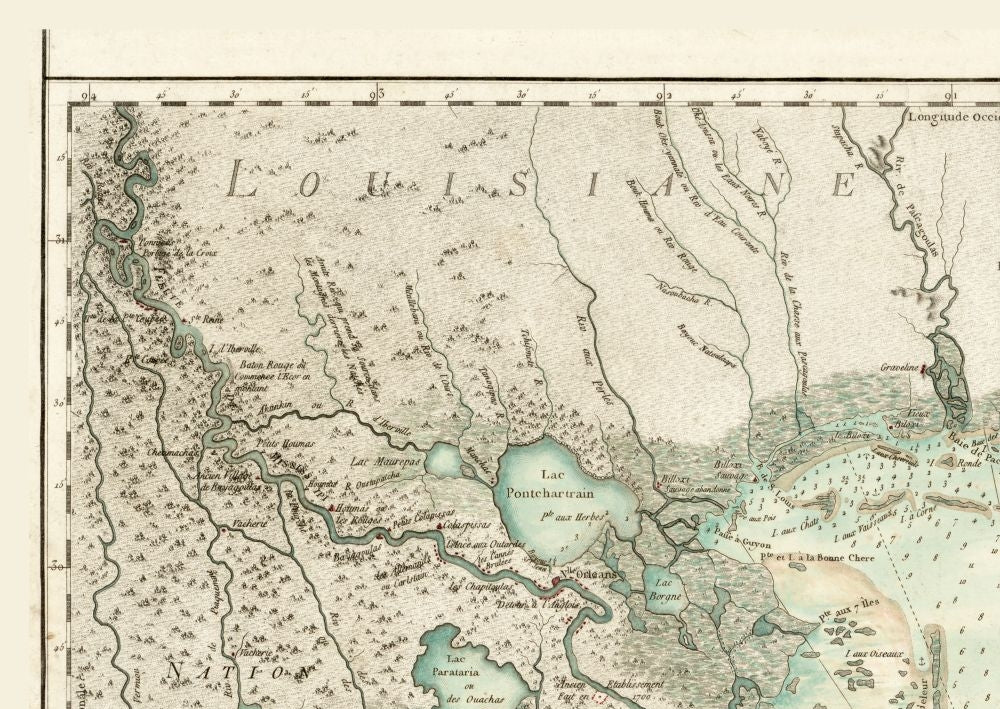 Historic State Map - Louisiana Florida Gulf Coast - Sartine 1778 - 32.42 x 23 - Vintage Wall Art