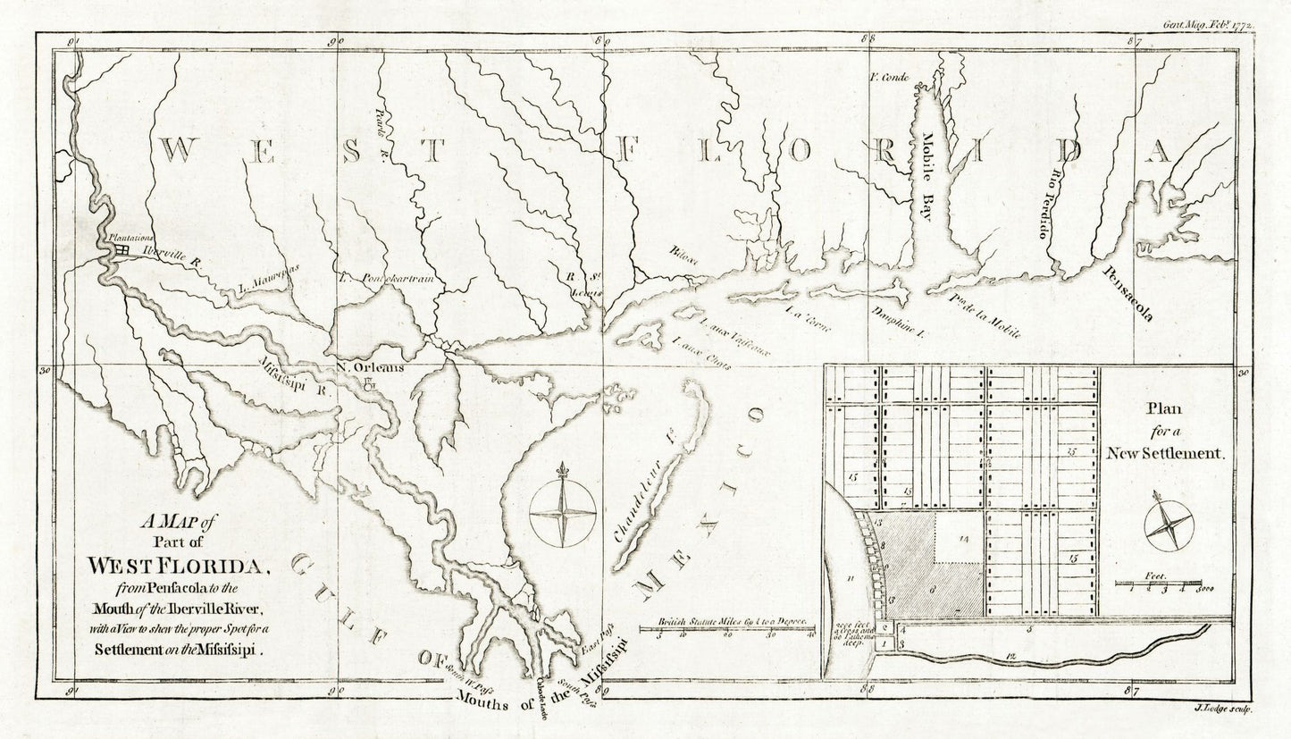 Historic State Map - West Florida - Lodge 1772 - 40.22 x 23 - Vintage Wall Art